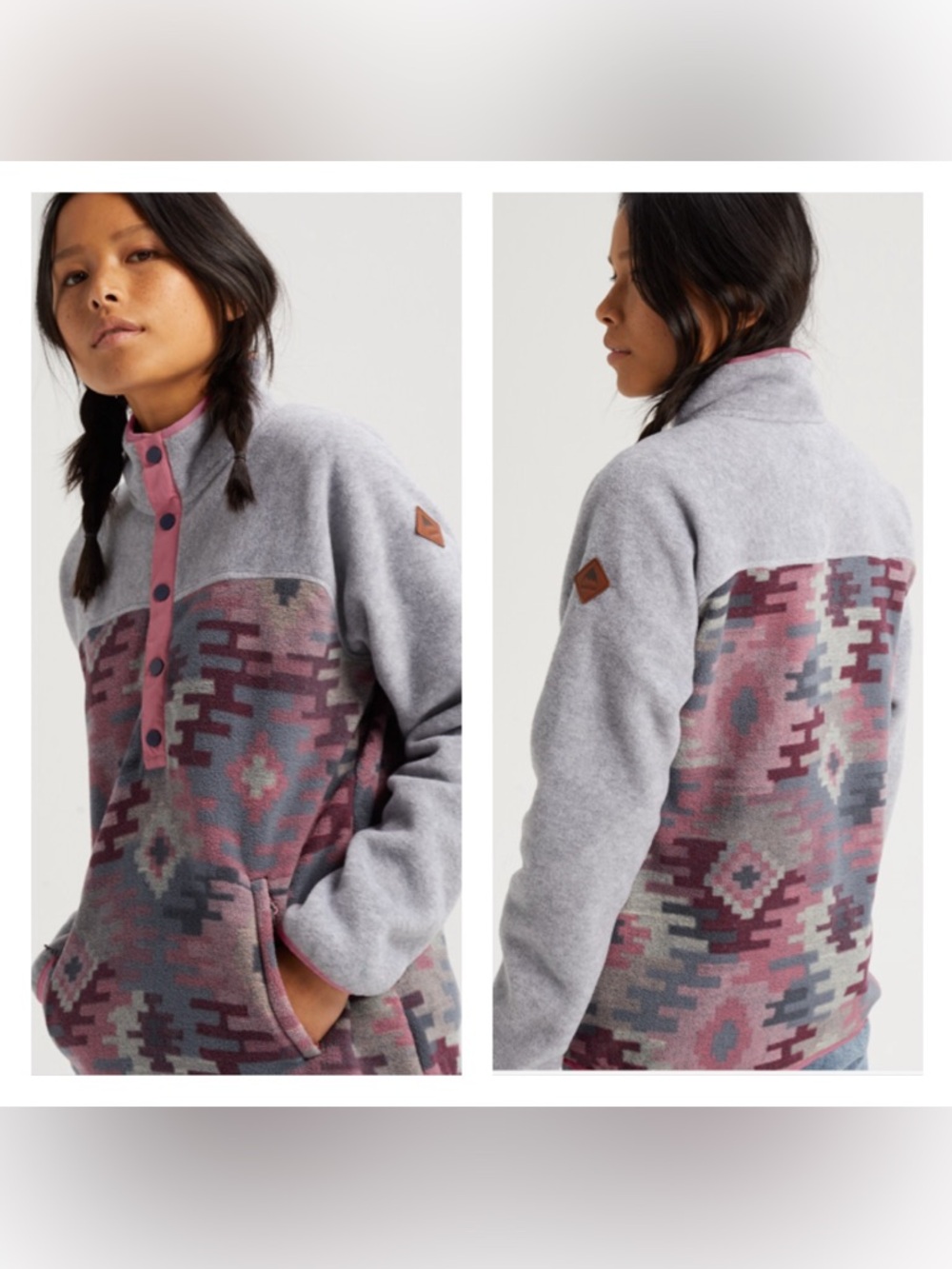 Burton Polar Tech Fleece Pullover Gray Heather / Dark Slate Crooked Kilim Print